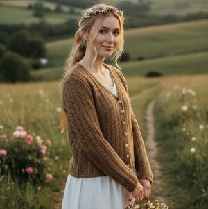 Pendleton Olive Green/ Tan Bohemian Crochet Button-Up Cardigan M